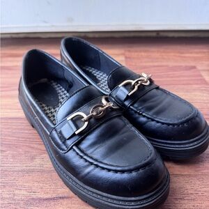 Black Loafers with Gold Chain Accent